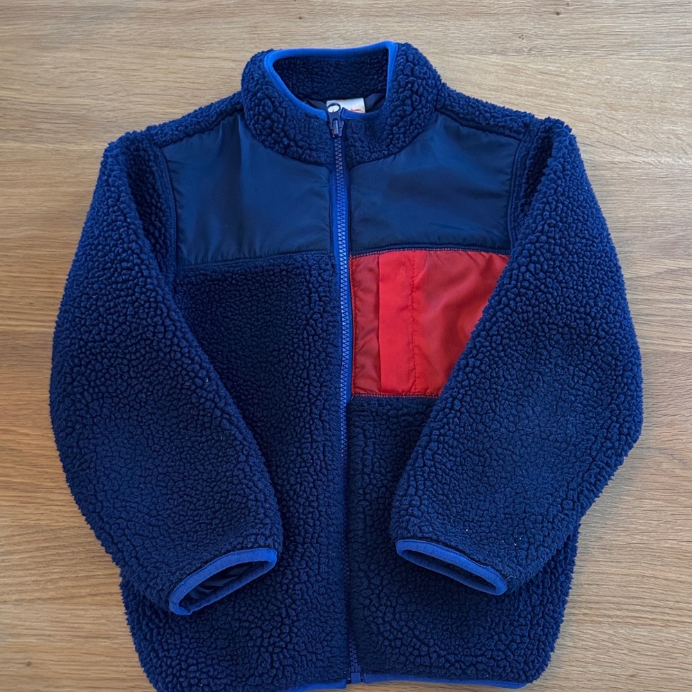 Hanna Andersson Navy and Red Fleece Puffer Jacket